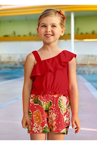 Mayoral Kız Çocuk Tek Omuz Askılı 2 Parçalı Şortlu Takım Kırmızı