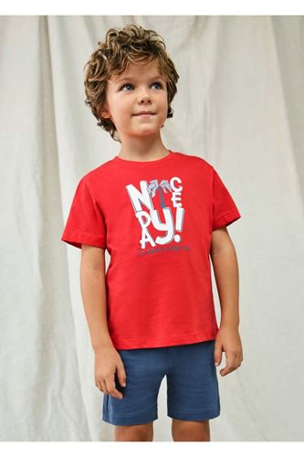 Mayoral Erkek Çocuk 3 Parça Baskılı T-Shirt - Şort Takım Kırmızı-Beyaz