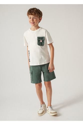 Mayoral Erkek Çocuk 2 Parça Baskılı T-Shirt - Şort Takım Beyaz