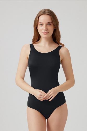 Kom Mastektomi Düz Renk Toparlayıcı Mayo Siyah