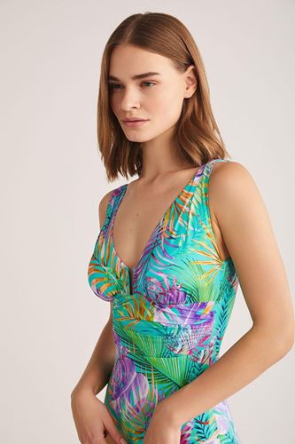 Kom Pamela Yaprak Desenli Toparlayıcı Mayo Turkuaz