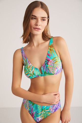 Kom Pamela Yaprak Desenli Toparlayıcı Bikini Turkuaz