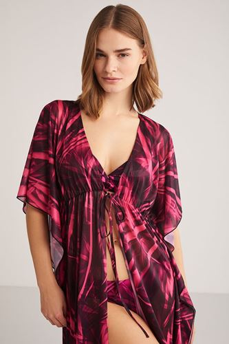 Kom Bonna Desenli Kısa Elbise Pareo Pembe