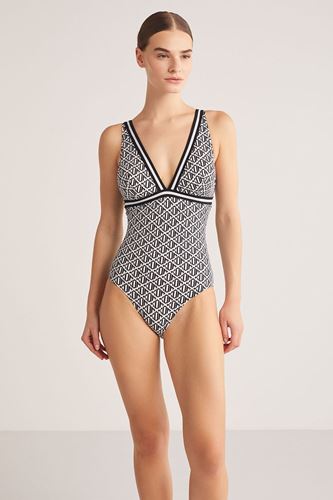 Kom Cinta Desenli V Yaka Mayo Siyah