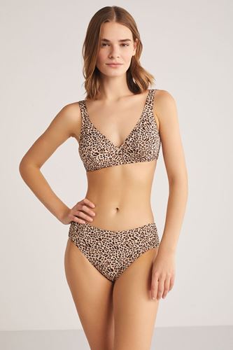 Kom Alina Leopar Desenli Toparlayıcı Bikini Kahve