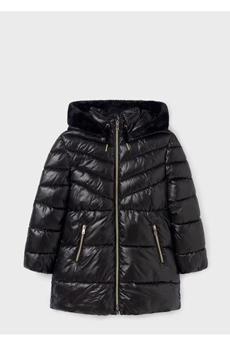 Mayoral Kız Çocuk Dolgulu Kapşonlu Uzun Parlak Mont Siyah