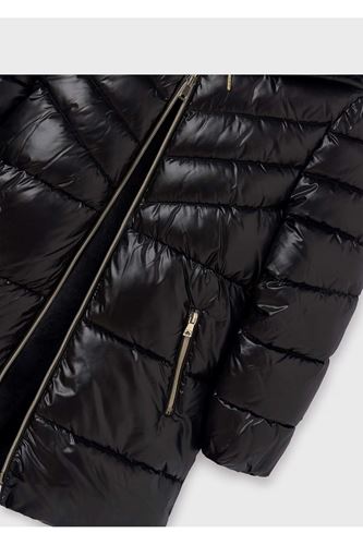 Mayoral Kız Çocuk Dolgulu Kapşonlu Uzun Parlak Mont Siyah