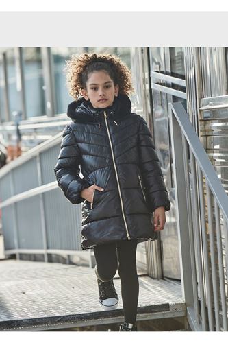 Mayoral Kız Çocuk Dolgulu Kapşonlu Uzun Parlak Mont Siyah