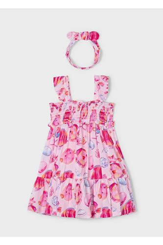 Mayoral Kız Çocuk Kafa Bandı İle Baskılı Elbise 3939 Kırmızı