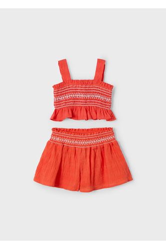 Mayoral Kız Çocuk Petek Üst Ve Şort Takımı 3216 Kırmızı