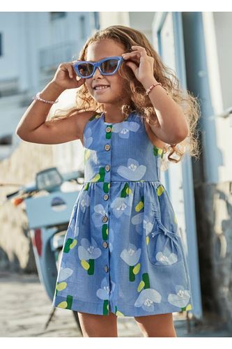 Mayoral Kız Çocuk Düğmeli Çiçek Desenli Elbise 3960 Mavi