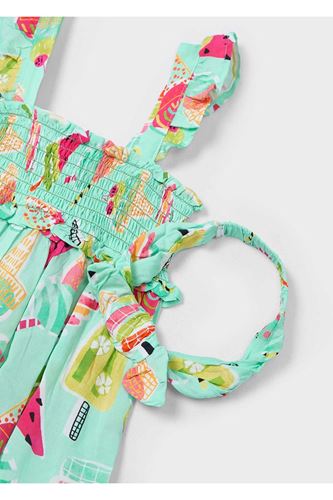 Mayoral Kız Çocuk Kafa Bandı İle Baskılı Elbise 3939 Turkuaz