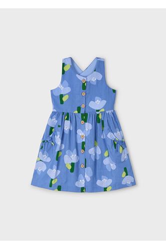 Mayoral Kız Çocuk Düğmeli Çiçek Desenli Elbise 3960 Mavi
