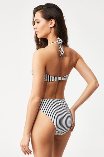 Kom Anjali Çizgi Desenli Straplez Bikini Siyah