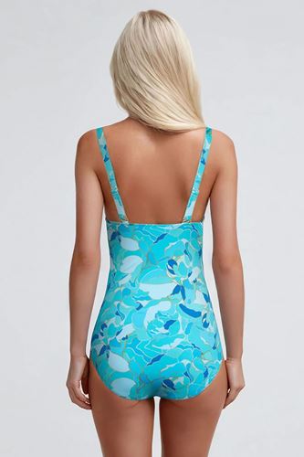 Kom Ariel Renkli Desenli V Yaka Mayo Turkuaz