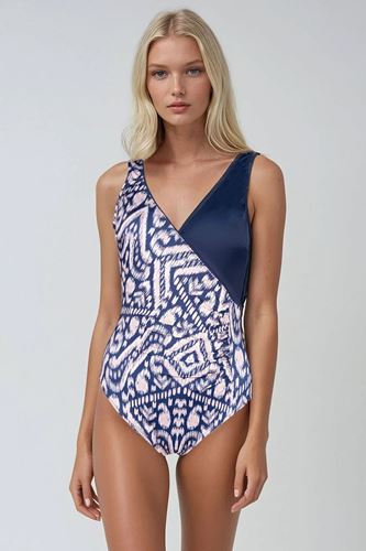 Kom Lucia Desenli Toparlayıcı Mayo Lacivert