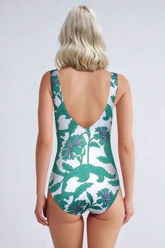 Kom Peyton Desenli Toparlayıcı Mayo Yeşil