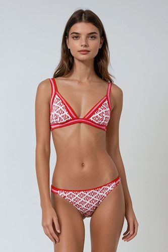 Kom Koma Desenli Üçgen Bikini Kırmızı