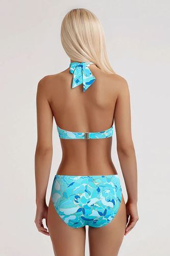 Kom Ariel Desenli Aksesuarlı Üçgen Bikini Turkuaz