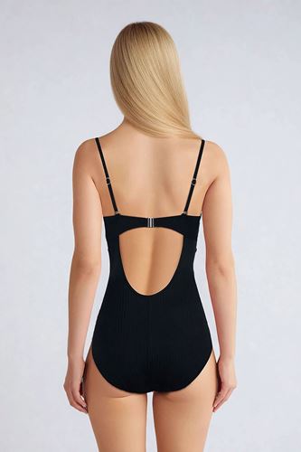 Kom Tissuna Dokulu Kumaşlı Straplez Mayo Siyah