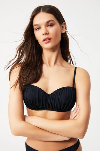 Kom Tissuna Dokulu Kumaşlı Straplez Bikini Siyah
