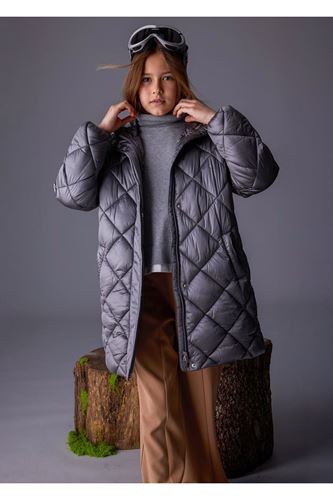 Mayoral Kız Çocuk Dolgulu Yumuşak Tüylü Astarlı Uzun Kışlık Mont 7432 Gri
