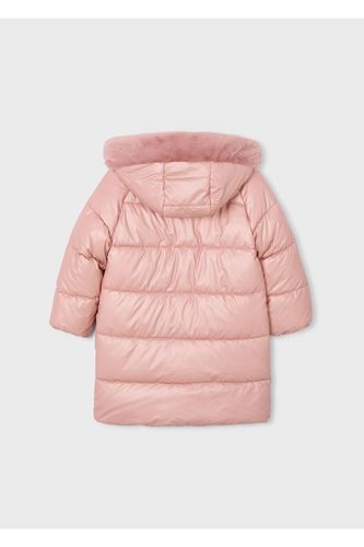 Mayoral Kız Çocuk Kürk Süslemeli Kapüşonlu Uzun Mont 4447 Pembe