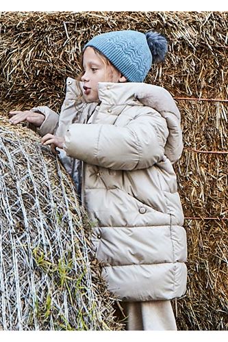 Mayoral Kız Çocuk Kürk Süslemeli Kapüşonlu Uzun Mont 4447 Krem