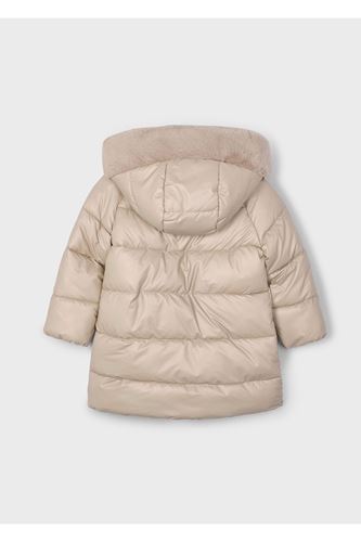 Mayoral Kız Çocuk Kürk Süslemeli Kapüşonlu Uzun Mont 4447 Krem