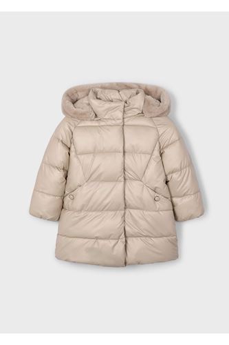 Mayoral Kız Çocuk Kürk Süslemeli Kapüşonlu Uzun Mont 4447 Krem