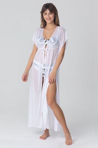 Kom Wiona Önden Açık Uzun Plaj Elbise Beyaz