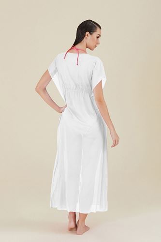 Kom Wiona Önden Açık Uzun Plaj Elbise Beyaz
