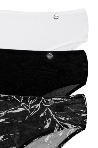 Kom Aleaf Pamuk-Modal 3 lu Kadın Külot Siyah-Beyaz