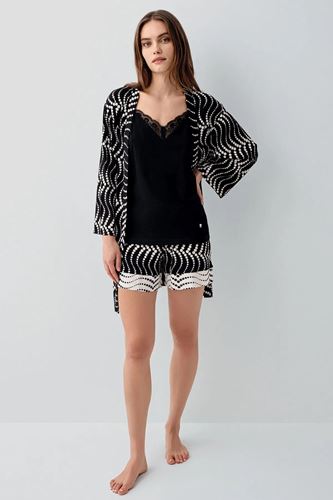 Pierre Cardin Kadın Modal 3 lü Gecelik Sabahlık Takım Siyah