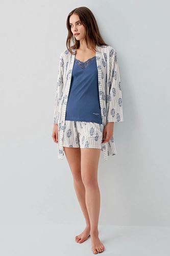 Pierre Cardin Kadın Modal 3 lü Gecelik Sabahlık Takım Mavi