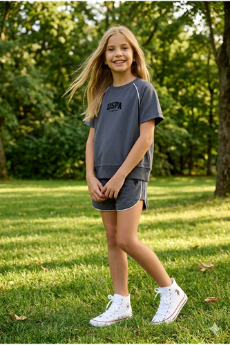 U.S. Polo Assn Kız Çocuk İki İplik Şortlu Takım Füme