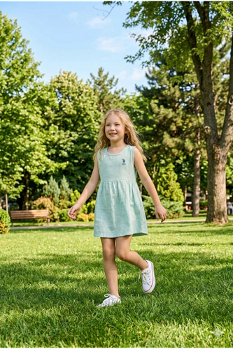 U.S. Polo Assn Kız Çocuk Müslin Elbise Yeşil