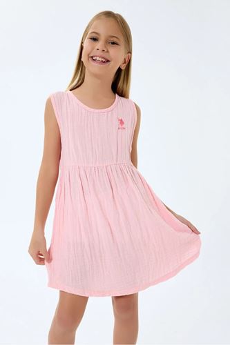 U.S. Polo Assn Kız Çocuk Müslin Elbise Pembe