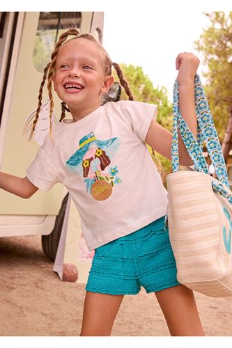 Mayoral Kız Çocuk 2 Parça Alt-Üst Fırfırlı Şort Takım 3231 Mavi