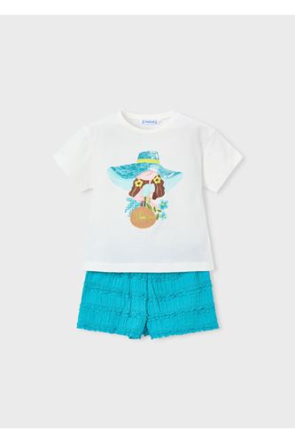 Mayoral Kız Çocuk 2 Parça Alt-Üst Fırfırlı Şort Takım 3231 Mavi