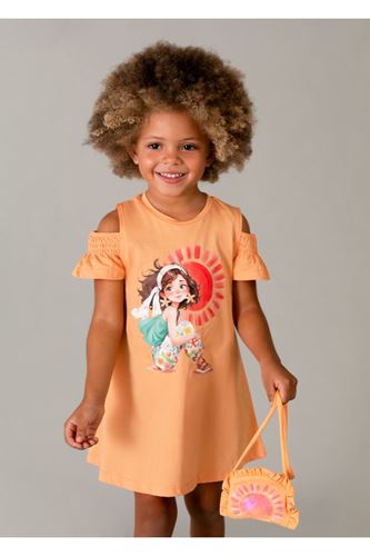 Mayoral Kız Çocuk Omuz Yırtmaçlı 2 Parça Elbise ve Çanta 3941 Turuncu