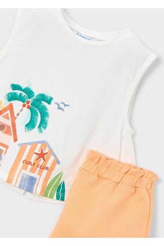 Mayoral Kız Çocuk Kolsuz Püskül Detaylı 2 Parça Alt-Üst  Şort Takım 3228 Turuncu