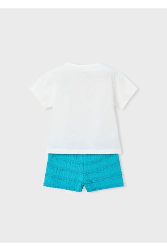 Mayoral Kız Çocuk 2 Parça Alt-Üst Fırfırlı Şort Takım 3231 Mavi