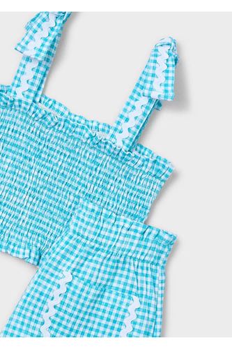 Mayoral Kız Çocuk Petek Desenli Askılı Cep Detaylı 2 Parça Şortlu Takım 3232 Turkuaz