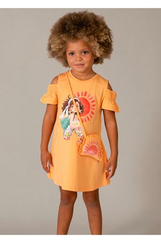 Mayoral Kız Çocuk Omuz Yırtmaçlı 2 Parça Elbise ve Çanta 3941 Turuncu