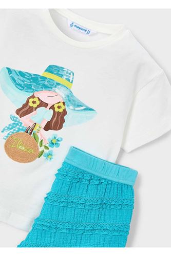 Mayoral Kız Çocuk 2 Parça Alt-Üst Fırfırlı Şort Takım 3231 Mavi