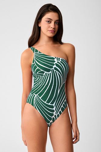 Kom Repali Desenli Tek Omuz Mayo Yeşil