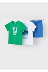 Mayoral Erkek Çocuk 3 Parça Baskılı T-Shirt - Şort Takım Yeşil-Beyaz