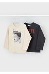 Erkek Çocuk 2 Li Uzun Kollu T-Shirt Set 4091 Krem