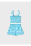 Mayoral Kız Çocuk Petek Desenli Askılı Cep Detaylı 2 Parça Şortlu Takım 3232 Turkuaz